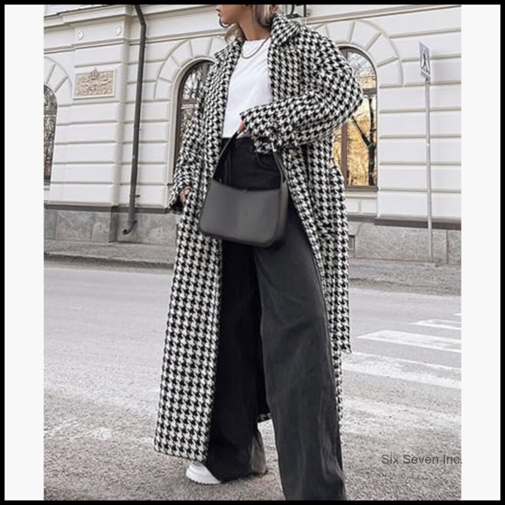 Houndstooth Wool Blend Double Breasted Trench Coa… - image 4